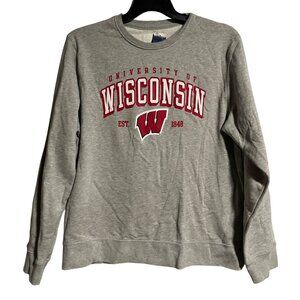 University Of Wisconsin Crewneck Sweatshirt Mens L Box Seat Gray Cotton Blend